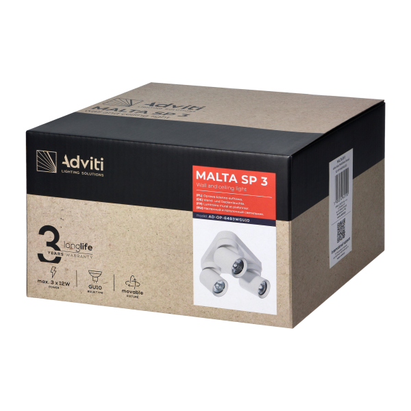 MALTA SP 3, wall and ceiling light, GU10 max. 3x12W, IP20, white, triangular base MALTA SP 3, wall and ceiling light, GU10 max. 3x12W, IP20, white, triangular base